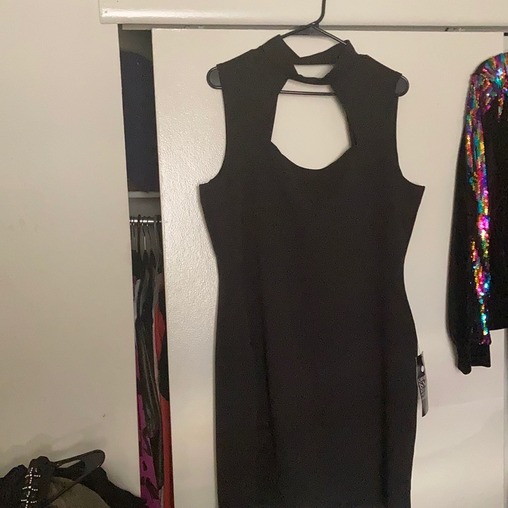Front and back square cut out black dress